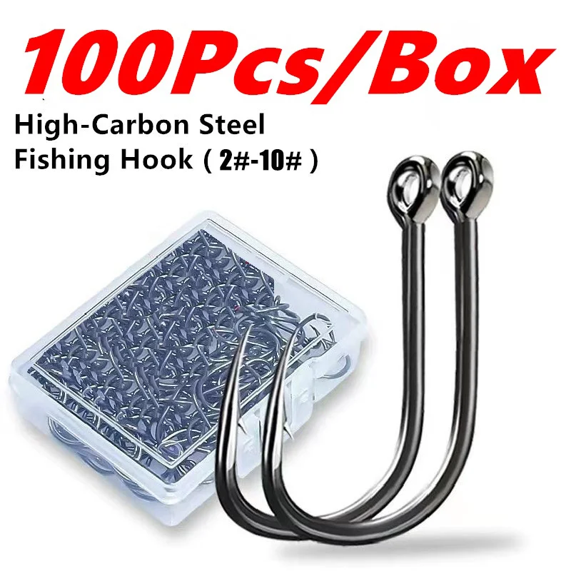 

100pcs/Box Barbed High Carbon Steel BKK Fishing Hooks Sea Worm Carp Single Circle Hook Set Fly Fishing Accessories Tackle