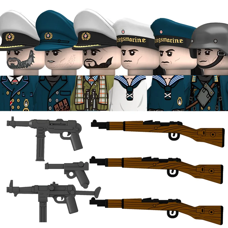 Military WW2 German Navy Figures Building Blocks Navy Sailor Soldiers U-Boat Commander Warrior Weapons Parts Bricks Toys Kids