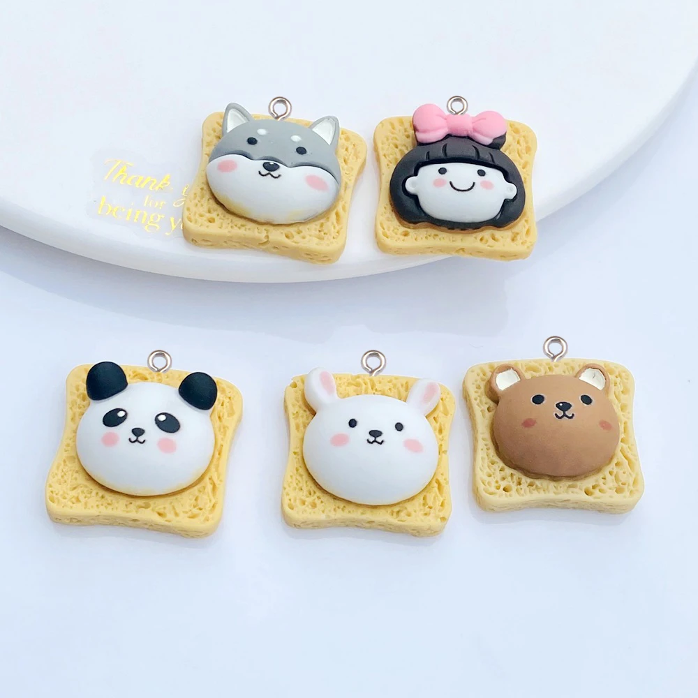 100pcs Cartoon Resin Toast Break Charm For Earring Keychain Pendant Accessory DIY Flatback Crafts Embellishment Jewelry Make