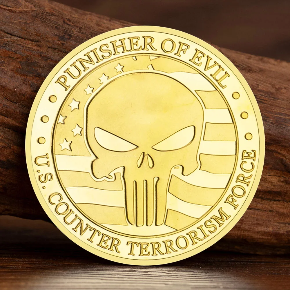 Gold Plated Punisher of Evil Souvenir Coin Coanter-terrorism Force Honor Commemorative Coins