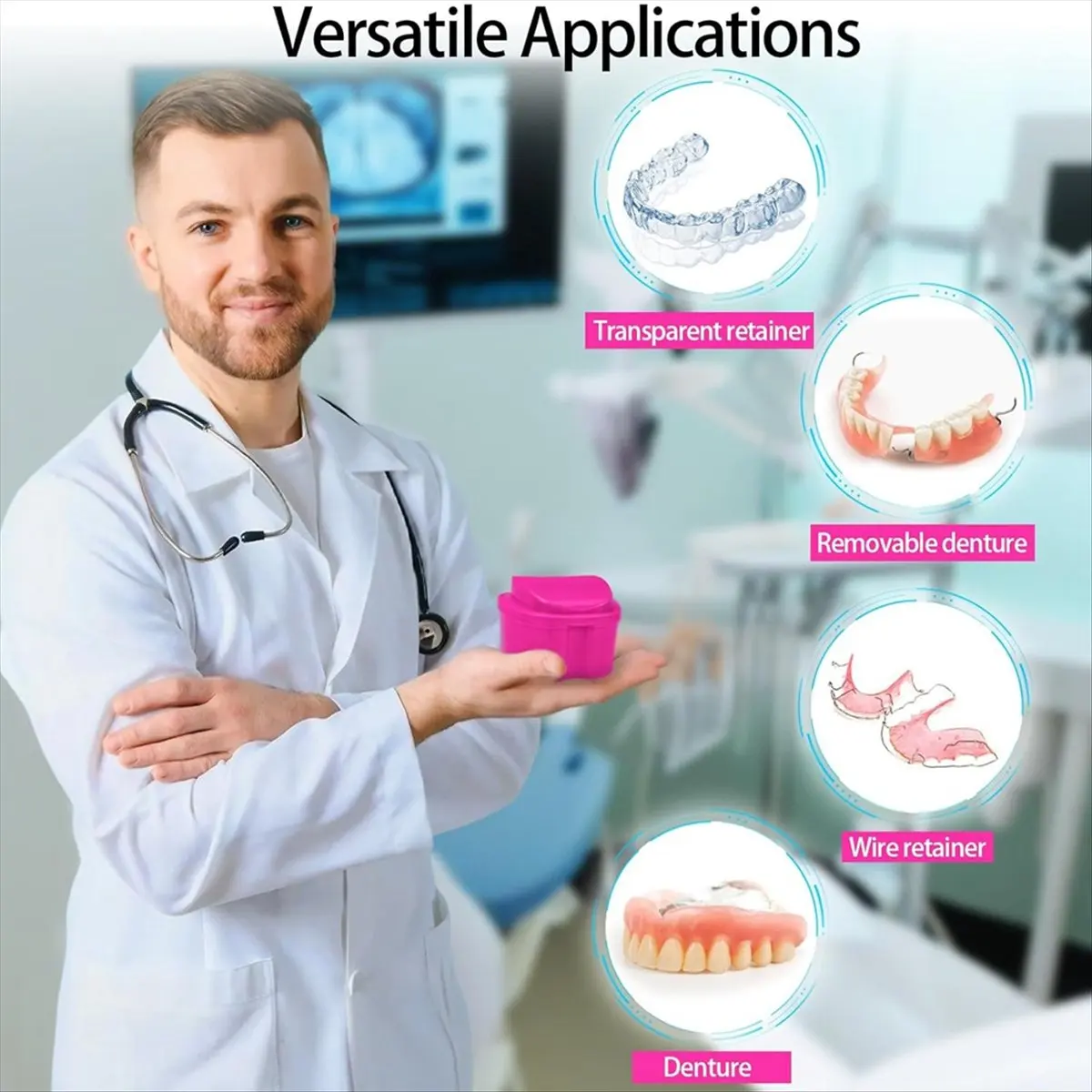 [NEW] 2 Pack Denture Bath Case Cup Retainer Cleaner Holder Case False Teeth Soaking Container Dental Bath Storage Box A