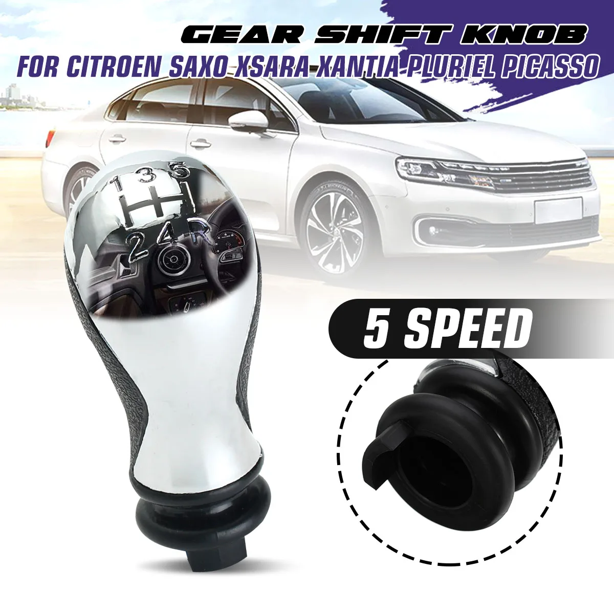 Car 5-Speed Chrome Gear Shift Knob For Citroen Saxo Xsara Xantia Berlingo C2 C3 C3 Pluriel C3 Picasso