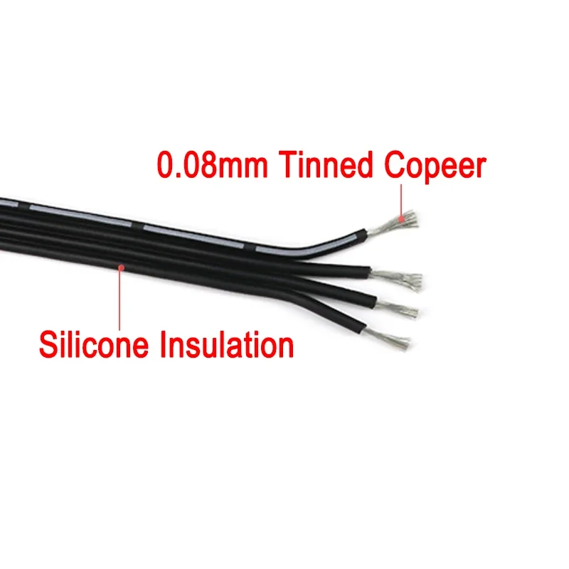 2P 4P 6P 8P 10P Flexible Silicone Ribbon Cable High-Temperature Resistant Extra-Soft Connecting Cable 30/28/26/24/22/20 AWG