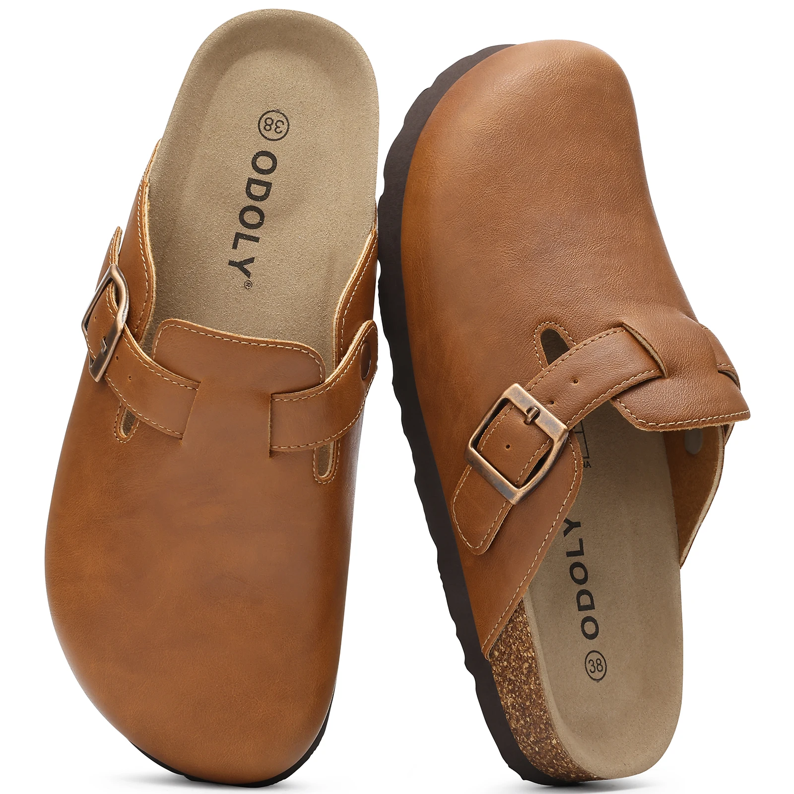 Vegan Leather Mules With Cork Insole, Arch Support, Slip-On Clogs For Outdoor_voghion.com