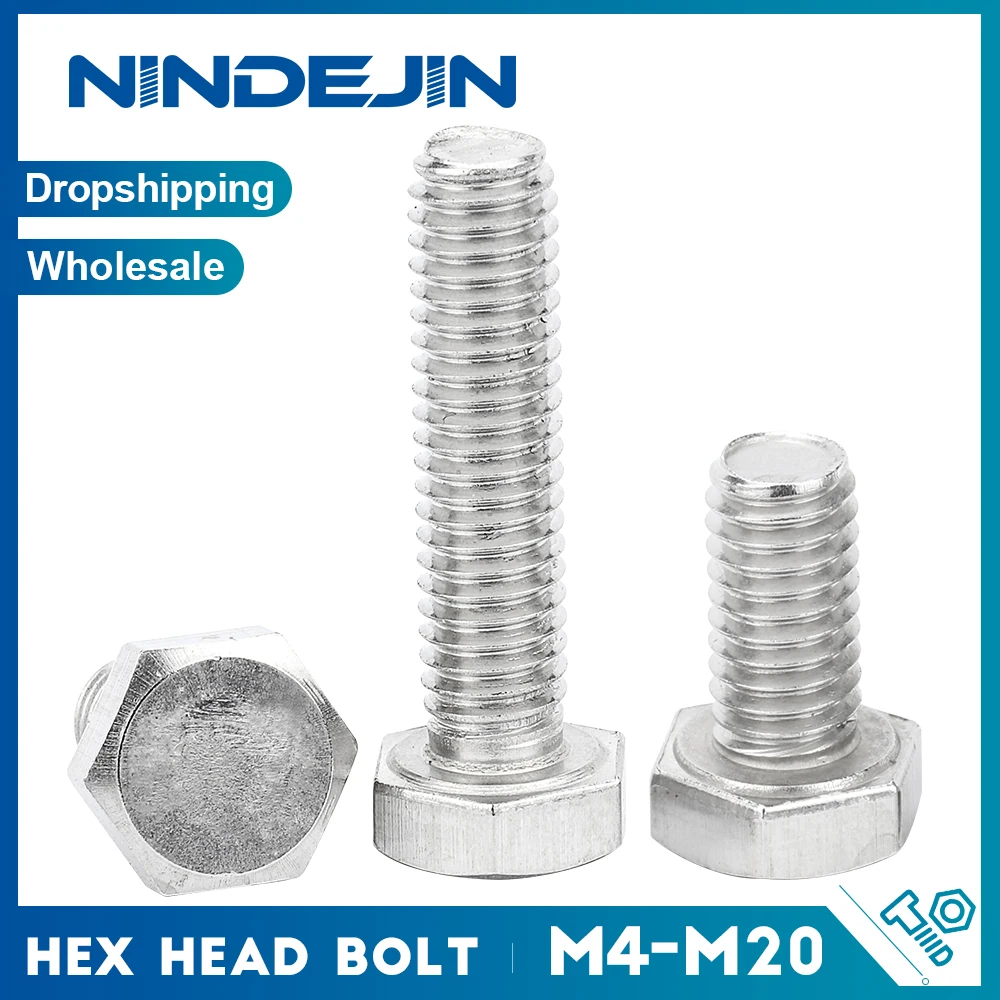 Full Thread External Hex Bolts 201 Stainless Steel M4 M5 M6 M8 M10 M12 M14 M16 M18 M20 M22 Outer Hexagon Head Bolt DIN933