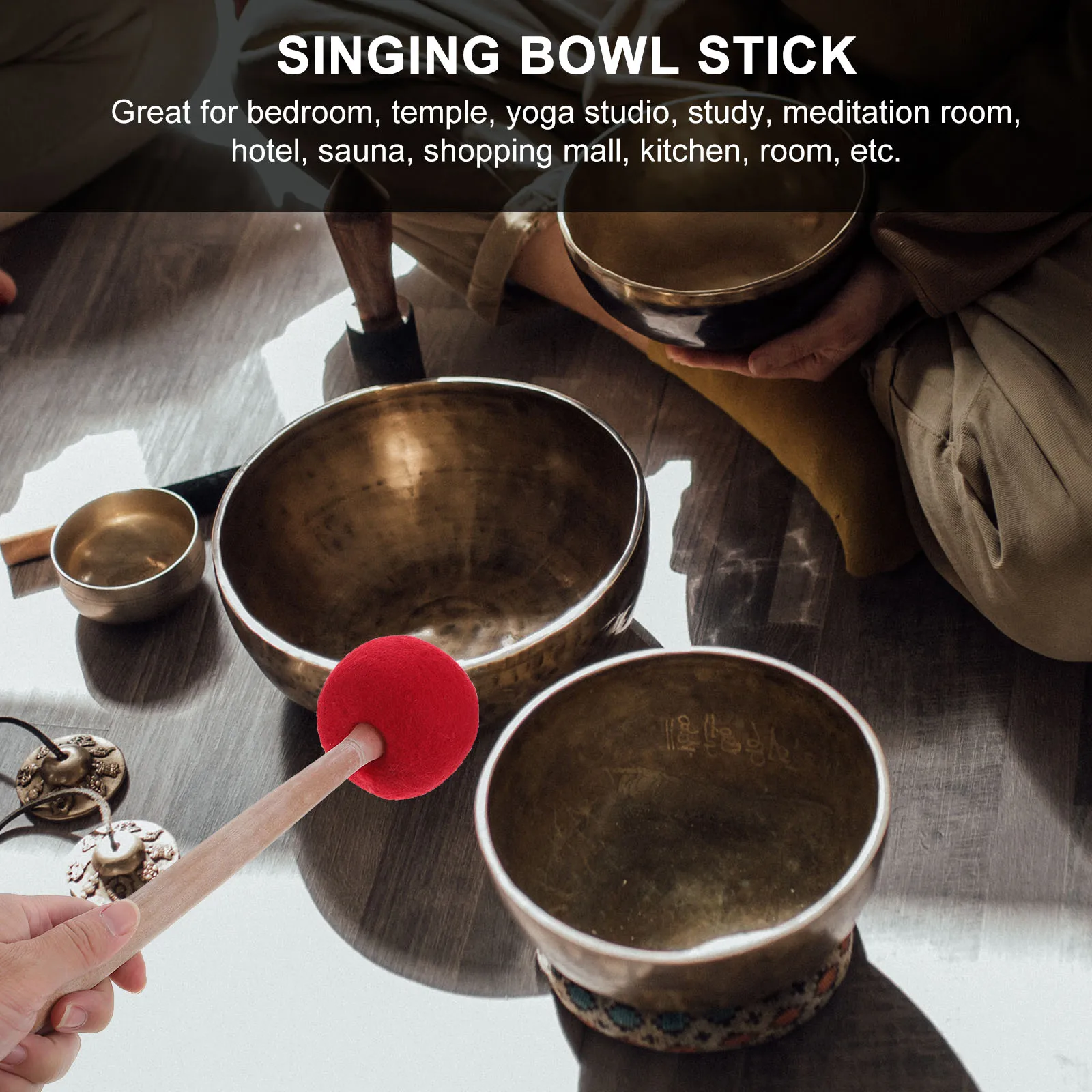 

1Pcs Wool Felt Singing Bowl Stick Wooden Striker Meditation Sound Bowl Accessory