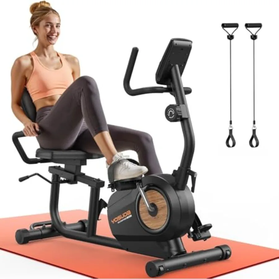Recumbent Exercise Bike for Home Use, Steel Frame, Black, Smooth Magnetic Resistance and Ergonomic Seat