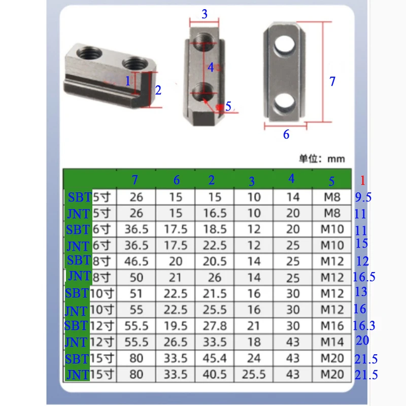 Hydraulic chuck T-slot JNT/SBT 5 6 8 CNC Lathe Chuck Jaws Inch Internal Hole Machining Holder Boring Hollow T Nut Block