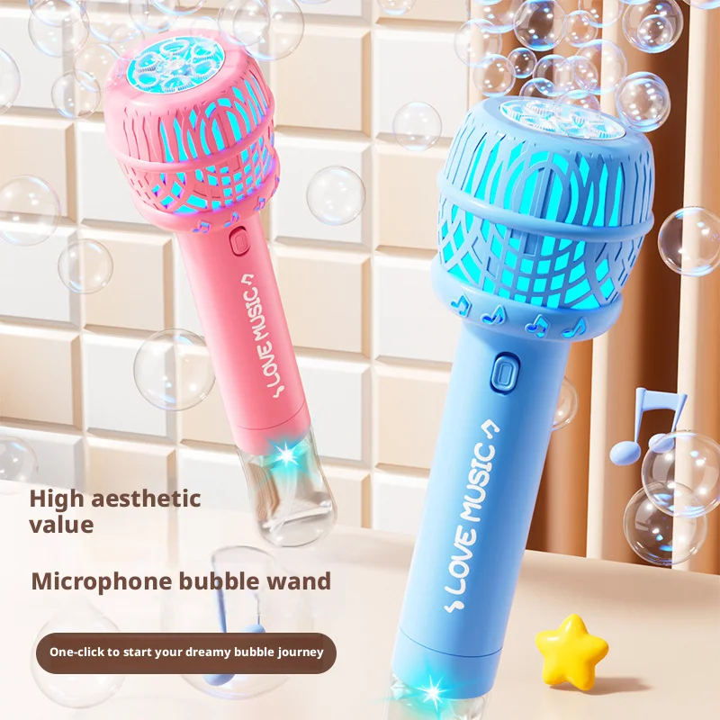 New Handheld Bubble Microphone  Automatic Blowing Bubble Machine Light Up Musical Bubble Stick Outdoor Party Play Boys Girls Toy