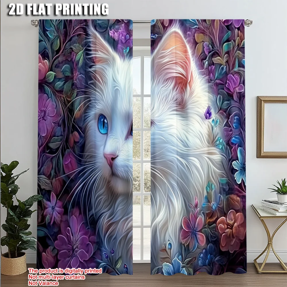 

2pcs, Curtains 2D print Colorful Cat 1 Versatile Polyester Fabric (without rod) Decorations Inside Ldeal for Living Room,