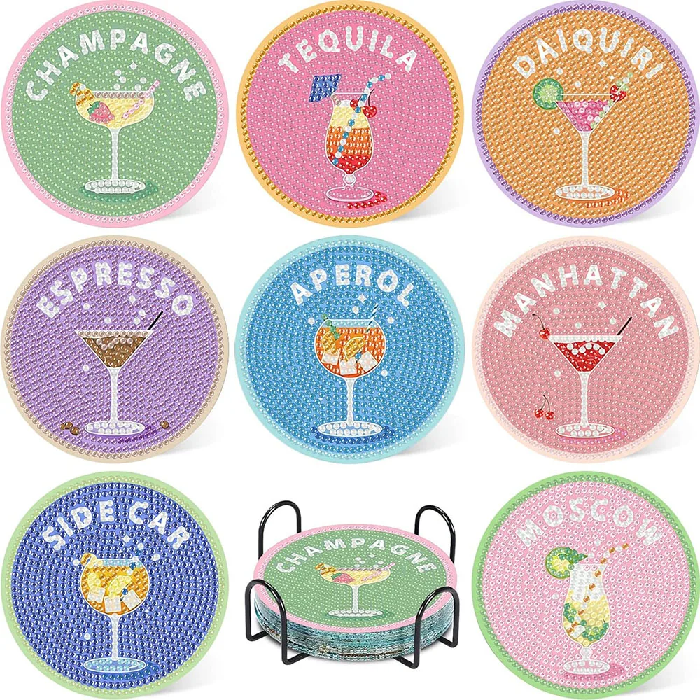 

8Pcs Diamond Painting Coasters with Holder DIY Cocktail Life Coaster Diamond Art Kits for Adults Beginners Diamond Art Craft Sup