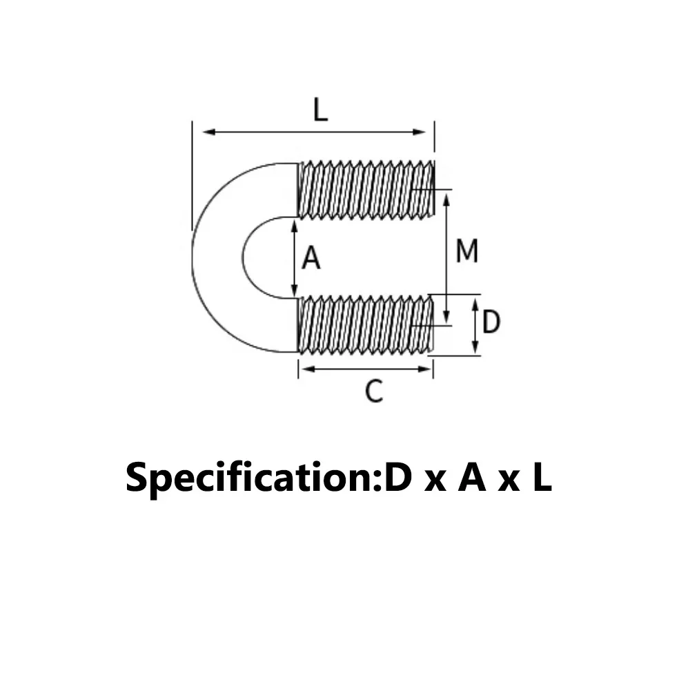 U Type Shape Hoop Pipe Tube Clip Strap Clasp Clamp Screw Bolt U-screw U-bolt M8 Carbon Steel Metric Thread