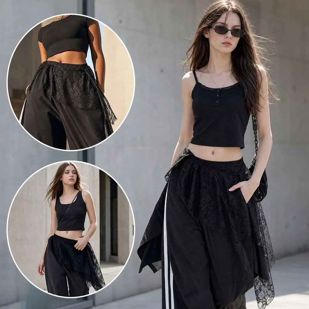 Korean Irregular Lace Hem Skirt Extender Fashion Tie Side Split Apron Layering High Waist Half Skirt Women Cool Sweet Accessory