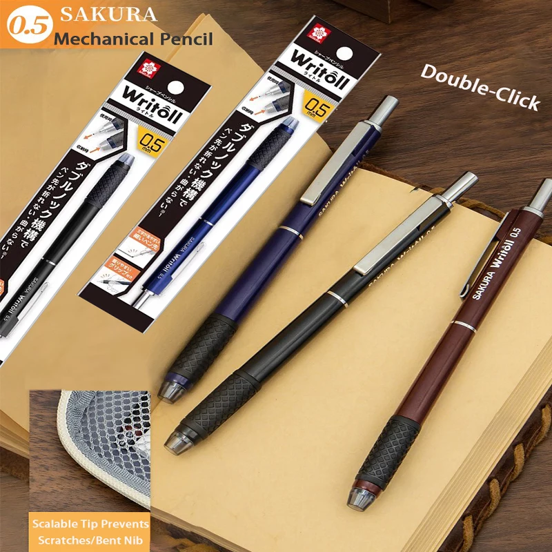 Japan SAKURA Automatic Pencil 0.5 Writtoll Double-Knock Soft Grip Balanced Weight for Long Study/Work/Sessions Stationery Award