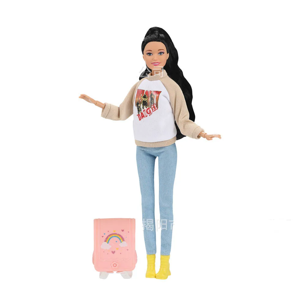 30cm Fashion BABI Princess Doll Toys 1/6 BJD Doll Joints Movable Student Era Casual Top + Pant Set Dress Up Play House Toy Gift