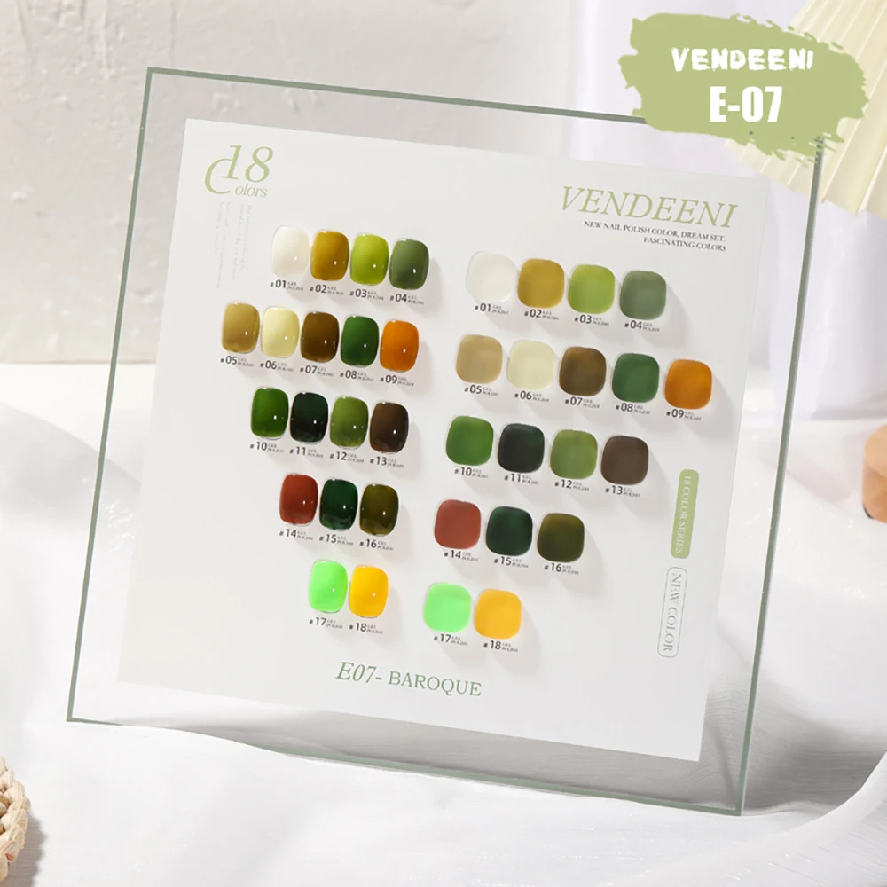 

Vendeeni 18 Colors Green Series Gel Nail Polish Pure Color Gel Lacquer For Nail Art Semi Permanent UV LED Soak Off Gel Varnish