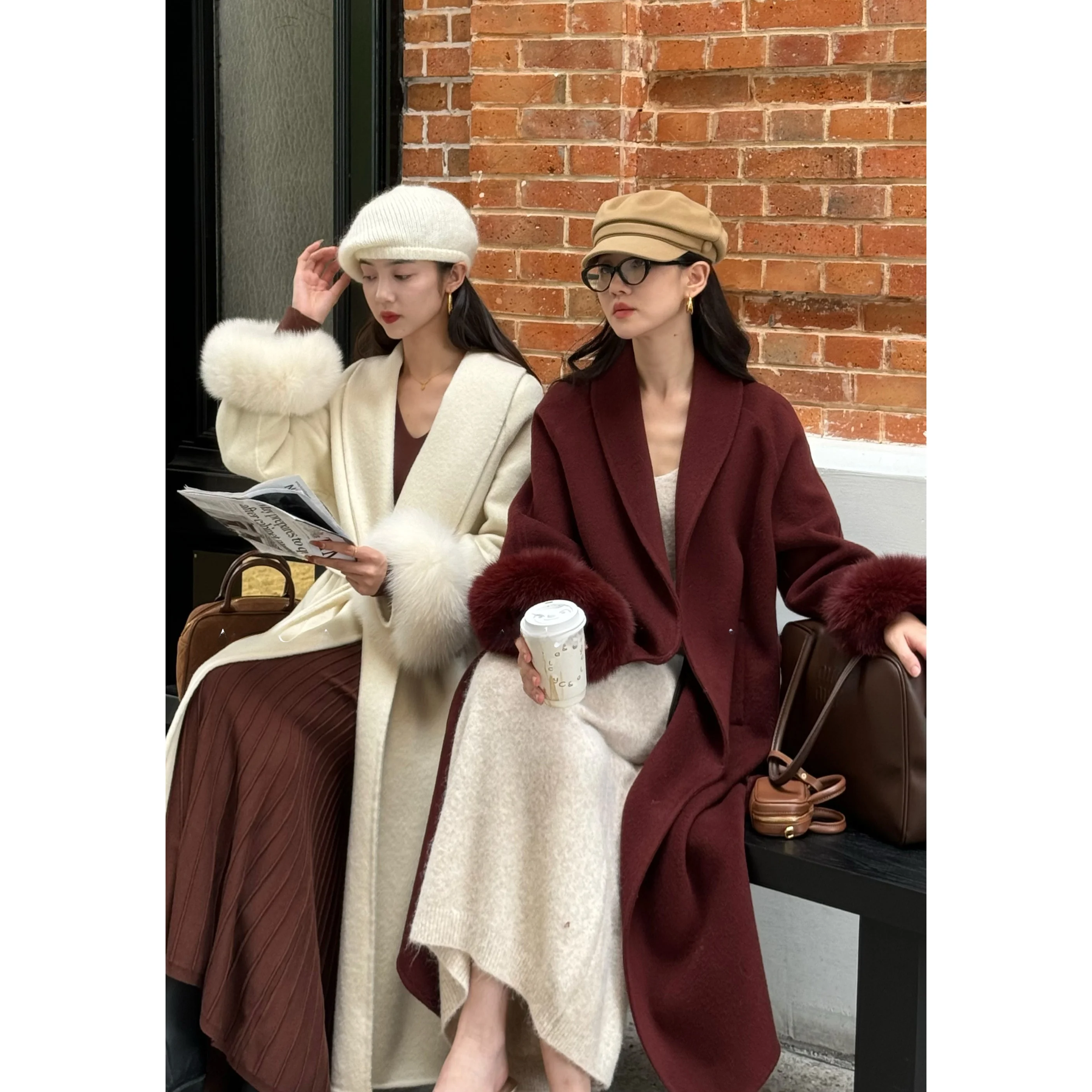 

Двустороннее шерстяное пальто с мехом, 70% шерсти, One-Piece 'Thousand Mountain Snow Beau', модная женская зимняя верхняя одежда