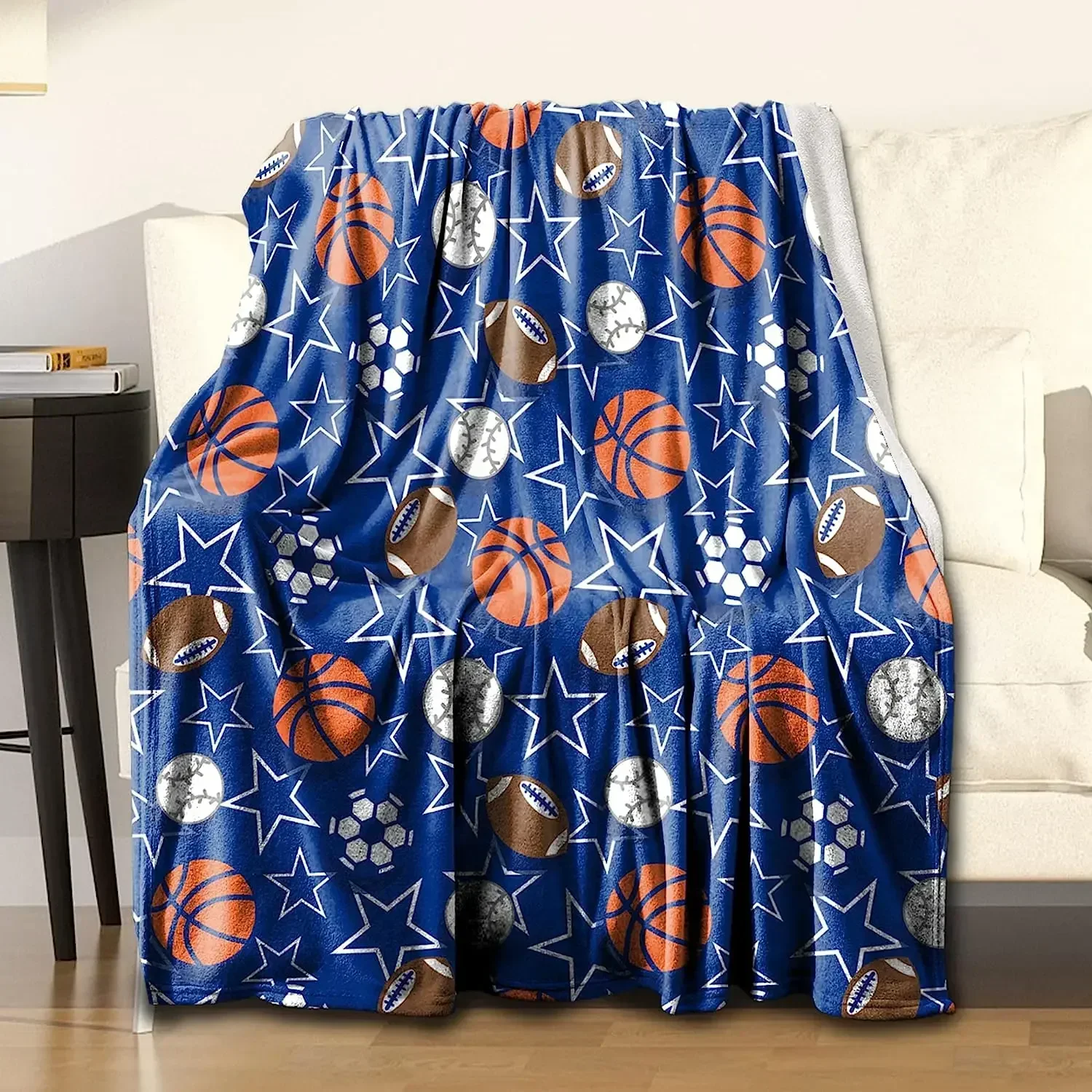 Sports Throw Blanket Basketball Baseball Football Soccer Blanket for Kids Men, Soft Lightweight Fleece Blanket Sport