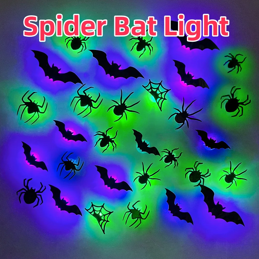 Halloween Spider Light Atmosphere Party Window Display, Wall Beautification Decoration, DIY 3D LED Purple Light, Bat Green Light