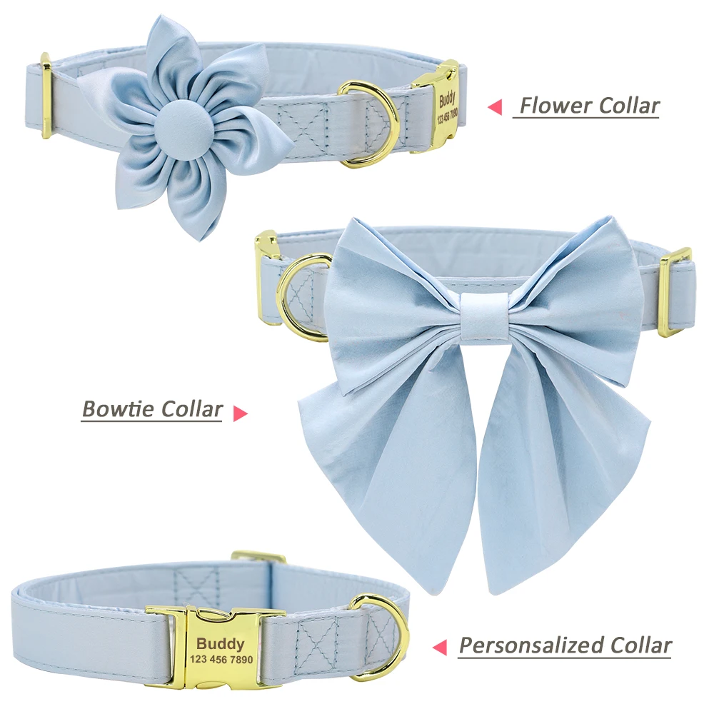 Personalized Dog ID Collar Cute Bowknot Pet Necklace Dog Buckle Collars With Bow Tie Flower Accessories For Small Large Dogs