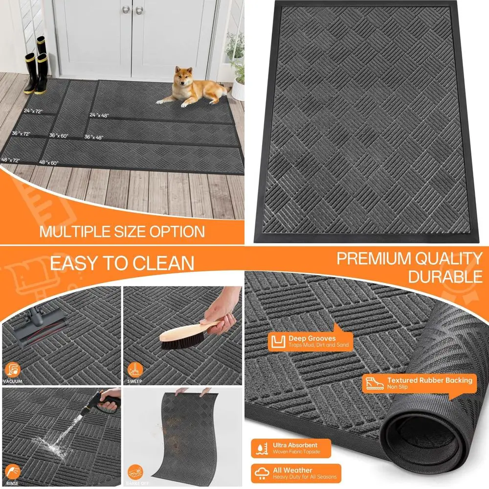 

Супервпитывающий коврик для двери 4'x3' с резиновой основой для использования внутри и снаружи помещений, нескользящий входной коврик, серый