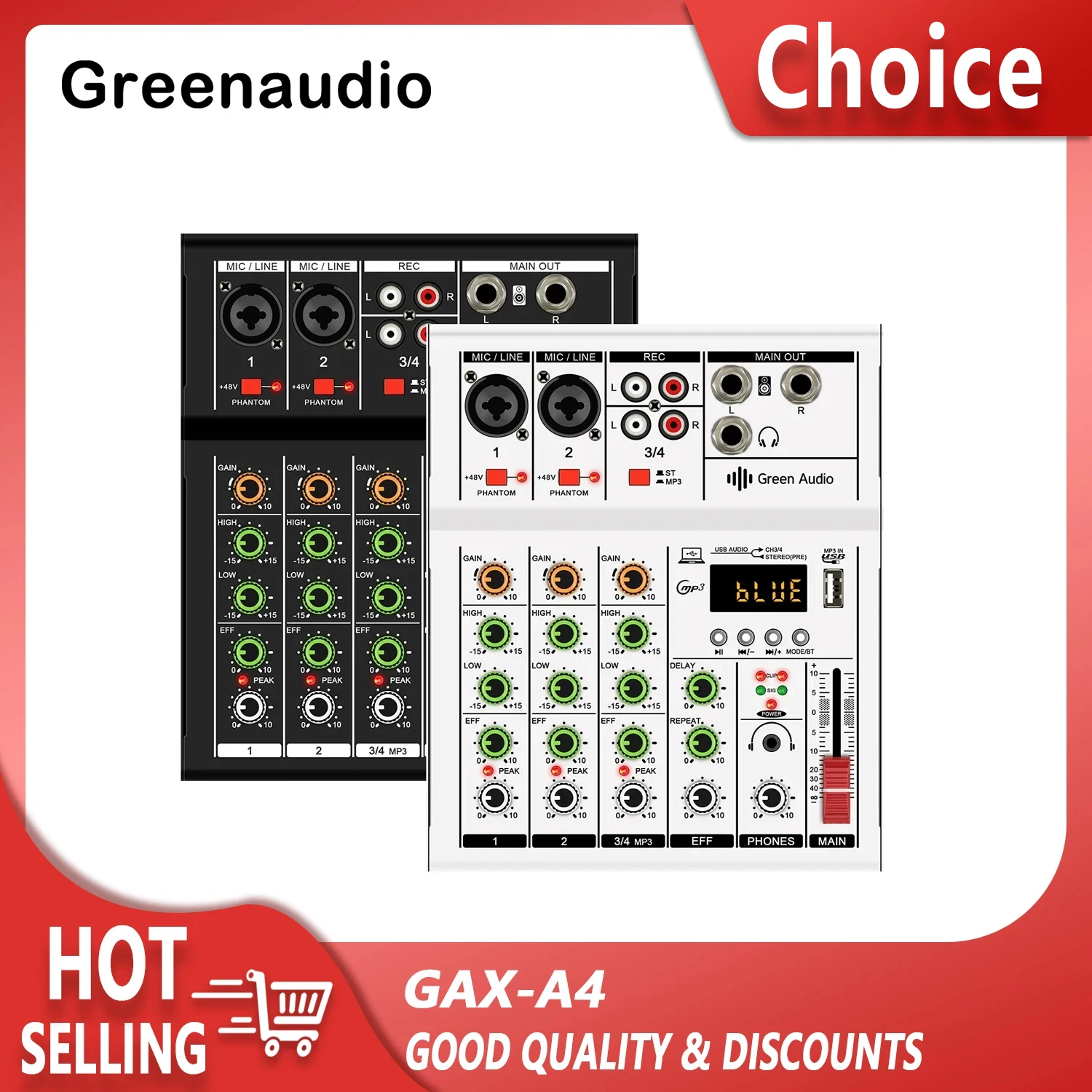 

GAX-A4 Professional 4-Channel Mixer Portable Digital Mixer with USB Mixer Crossover Live Singing