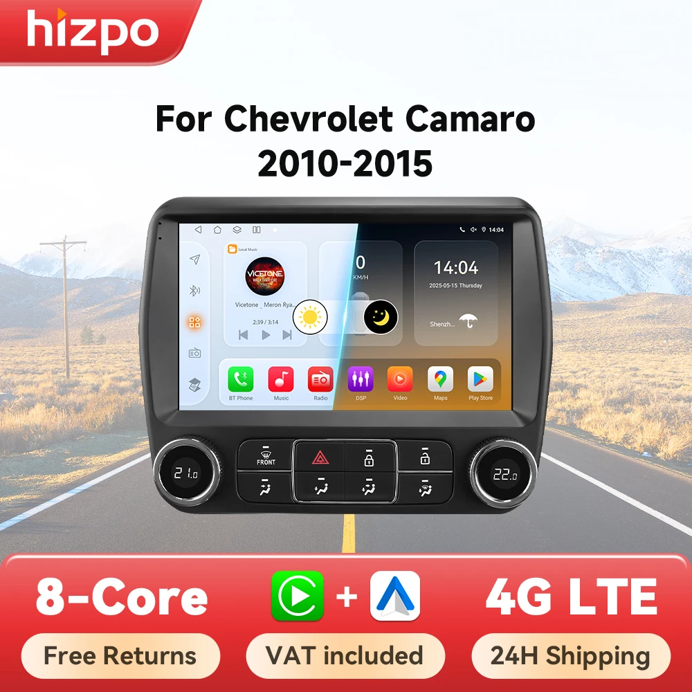 Hizpo Android 14 sans fil Carplay Auto pour Chevrolet Camaro 2010 - 2015 autoradio multimédia lecteur vidéo GPS NAVI Wifi stéréo