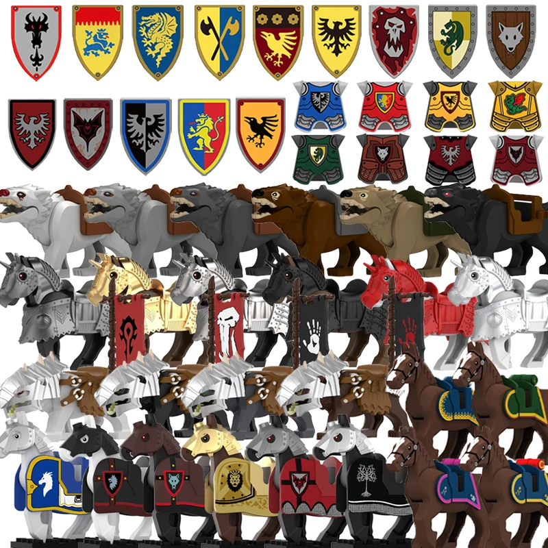 Medieval Military Building Blocks Soldier Black Eagle Knight Figures Weapons Accessories Shield Flag Cloak Armour Bricks Toy S07