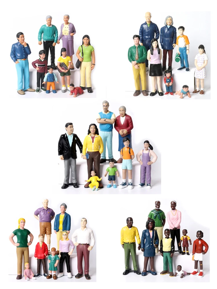 Figurines de rues de personnages, modèles de personnes, figurines d'action, membres de la famille, grands-parents, parents, garçons et filles, jouet pour enfants, cadeaux pour enfants