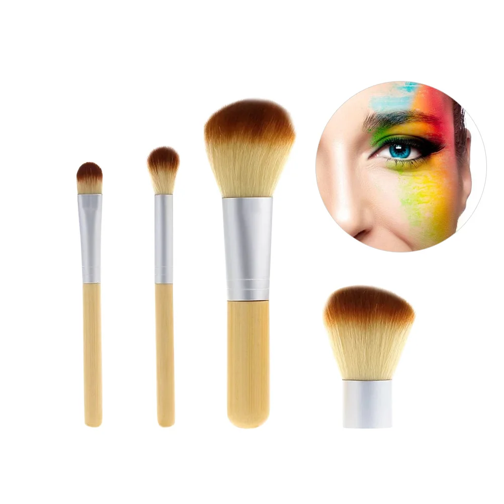 4Pcs Professional Makeup Brush Set Bamboo Handle Nylon Bristles Brushes Kit for Face Powder Blush Eyeshadow Women