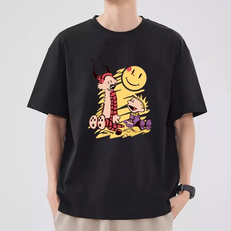 C-Calvin and H-Hobbes T Shirt Men Couple Combination Clothes Short Sleeve Collar Fashion T-shirt Women Cotton