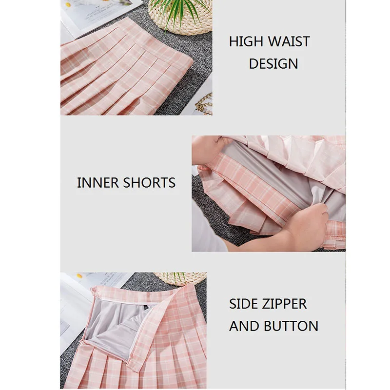 Mini jupe à carreaux taille haute avec short intérieur pour femme, jupes courtes plissées, jupes chics pour femme Kawaii, Harajuku