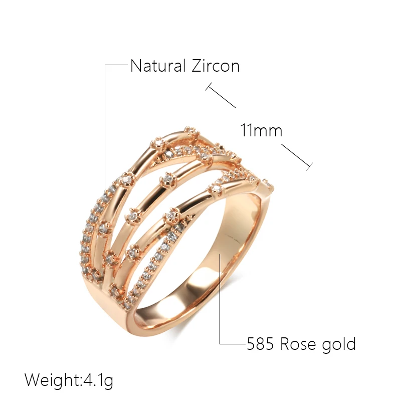 Wbmqda Unique 585 Rose Gold Color Geometric Line Zircon Ring For Women Modern Creative Design New Fashion Jewelry 2023 Trending