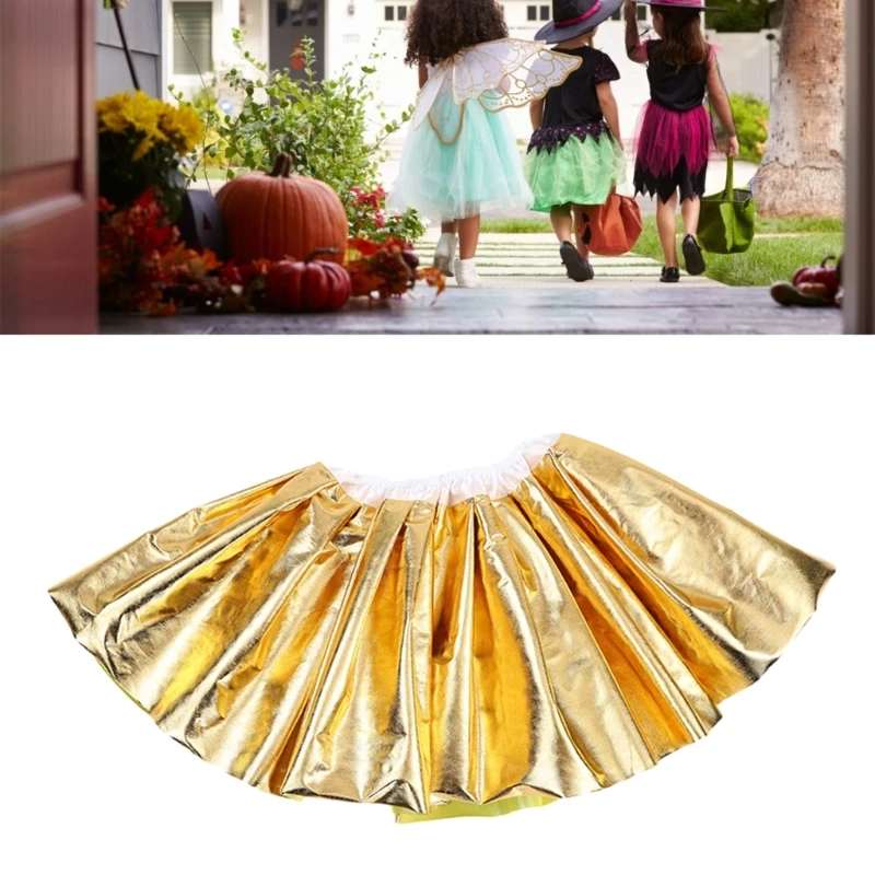 

Kids Girl Metallic Tutu Skirt PU Leather Elastic Waist Princess Ballet Dance Skirt Party Rave Festival Halloween Cosplay Clothes