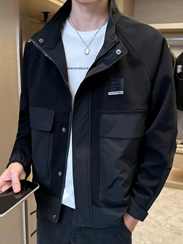 

Мужская куртка в стиле пэчворк, весна 2026, свободного кроя, повседневная, с воротником-стойкой, рабочая одежда, верхняя одежда, молодежная мода, полиэстер