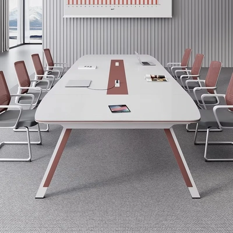 Luxury modern metal wooden conference table with socket, suitable for office and conference rooms