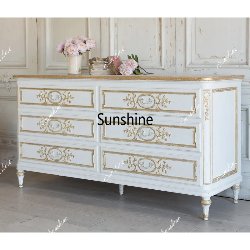 European neoclassical carved gold 6 chest storage, living room solid wood