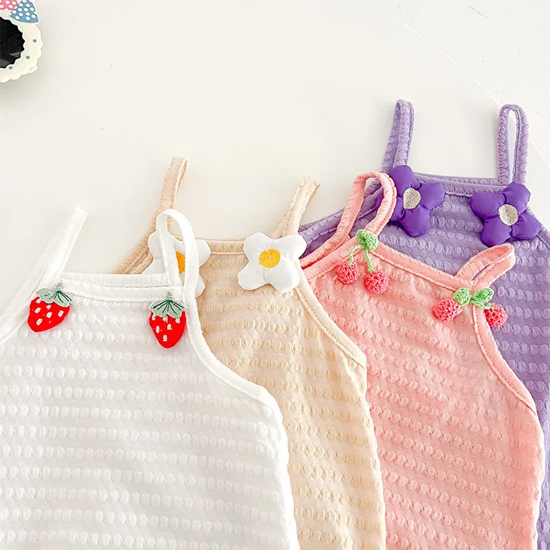 2024 New Summer Baby Girls Sweet Camisole Bodysuit Newborn Sleeveless Jumpsuit Toddler Cute One Piece