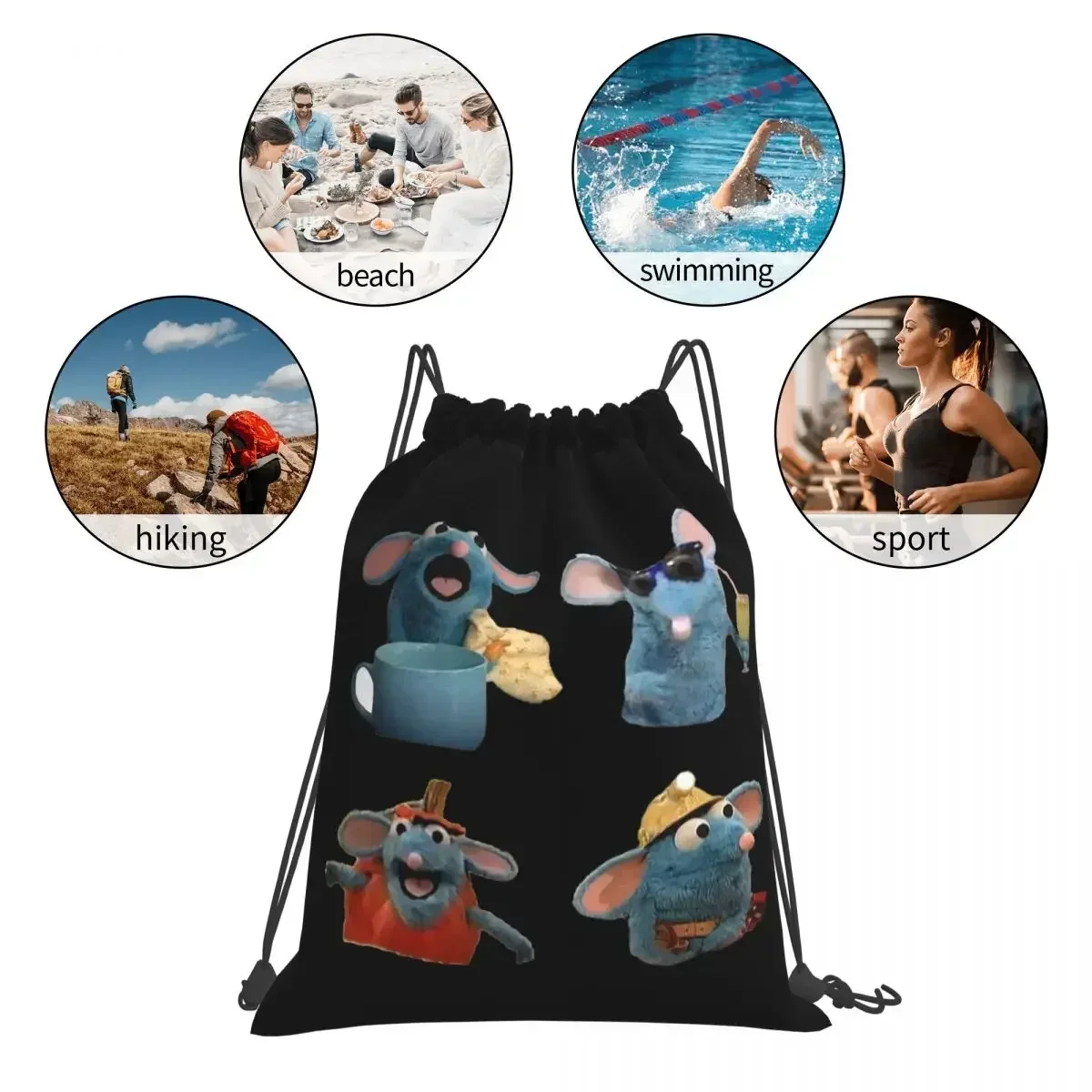 حقائب ظهر Tutter The Mouse متعددة الوظائف محمولة برباط، حزمة برباط، حقيبة رياضية للجيب، حقيبة كتب للسفر والمدرسة