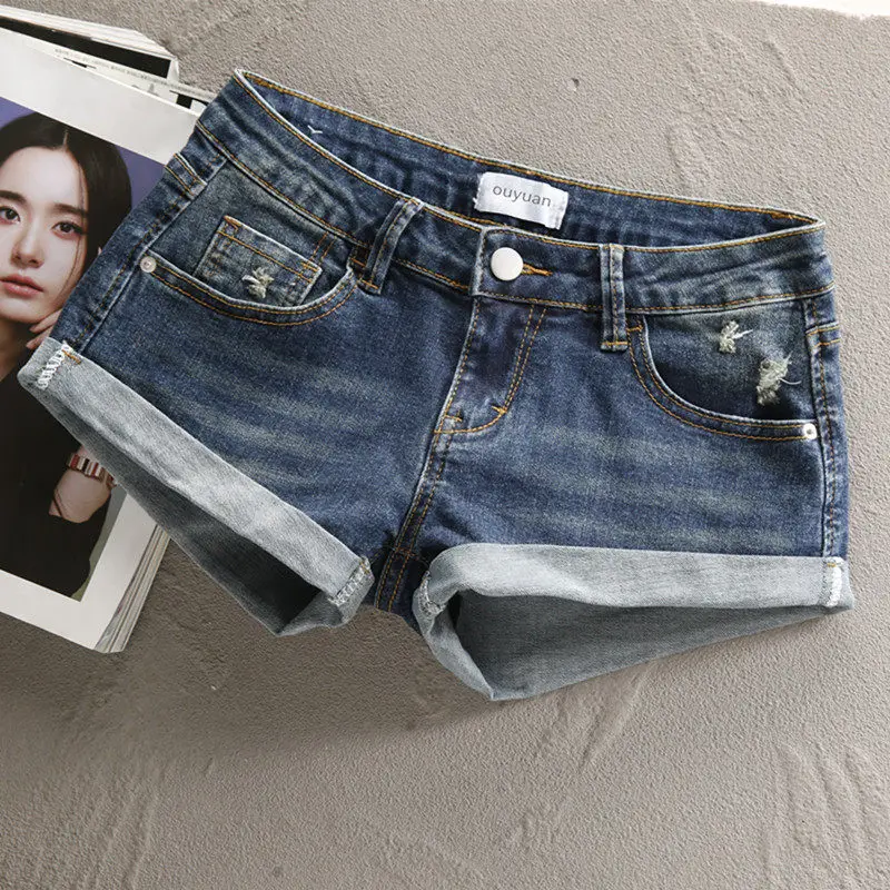 Low Waist Y2k Shorts Denim Slim Stretch Hip Sexy Super Short 2026 Summer Micro Mini Curled Booty Shorts