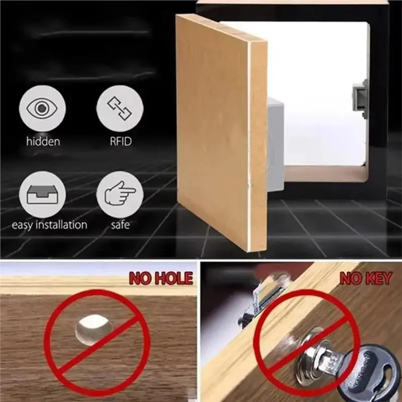 B24B Smart Sensor RFID Key Card Drawer Lock Invisible Digital Lock Punch-Free For Cabinet Wardrobe DIY A