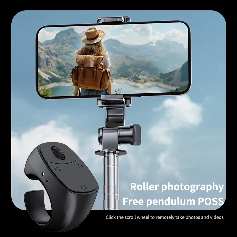 Hellodigi JX-12 الأسطوانة الإصبع الدائري التحكم عن بعد سماعة لاسلكية تعمل بالبلوتوث المحمول Selfie الفئران فيديو التلقائي صفحة تيرنر تصفح