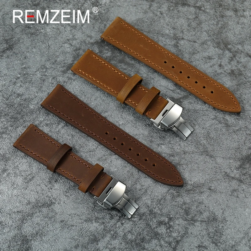 Quick Release Calfskin Leather Watchbands 18mm 20mm 22mm Smartwatch Strap Women Men Butterfly Clasp Watch Accessories