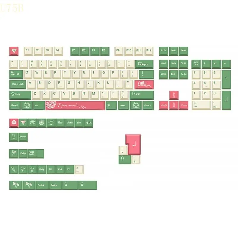 

U75B PBT Mechanical Keyboard Keycaps 136pcs Dye Sub Keycaps Chalk Green White Pink