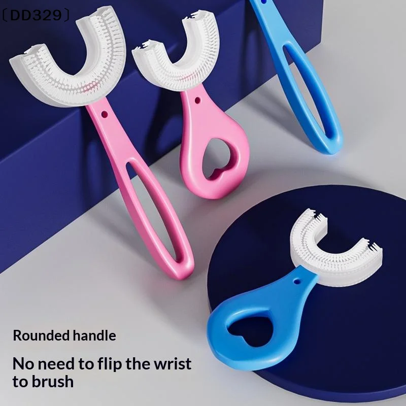 Kids U Shaped Toothbrush Food Grade Silicone Bristles Full Teeth Coverage For 2 To 12 Years Old Children Oral Care〔DD329〕