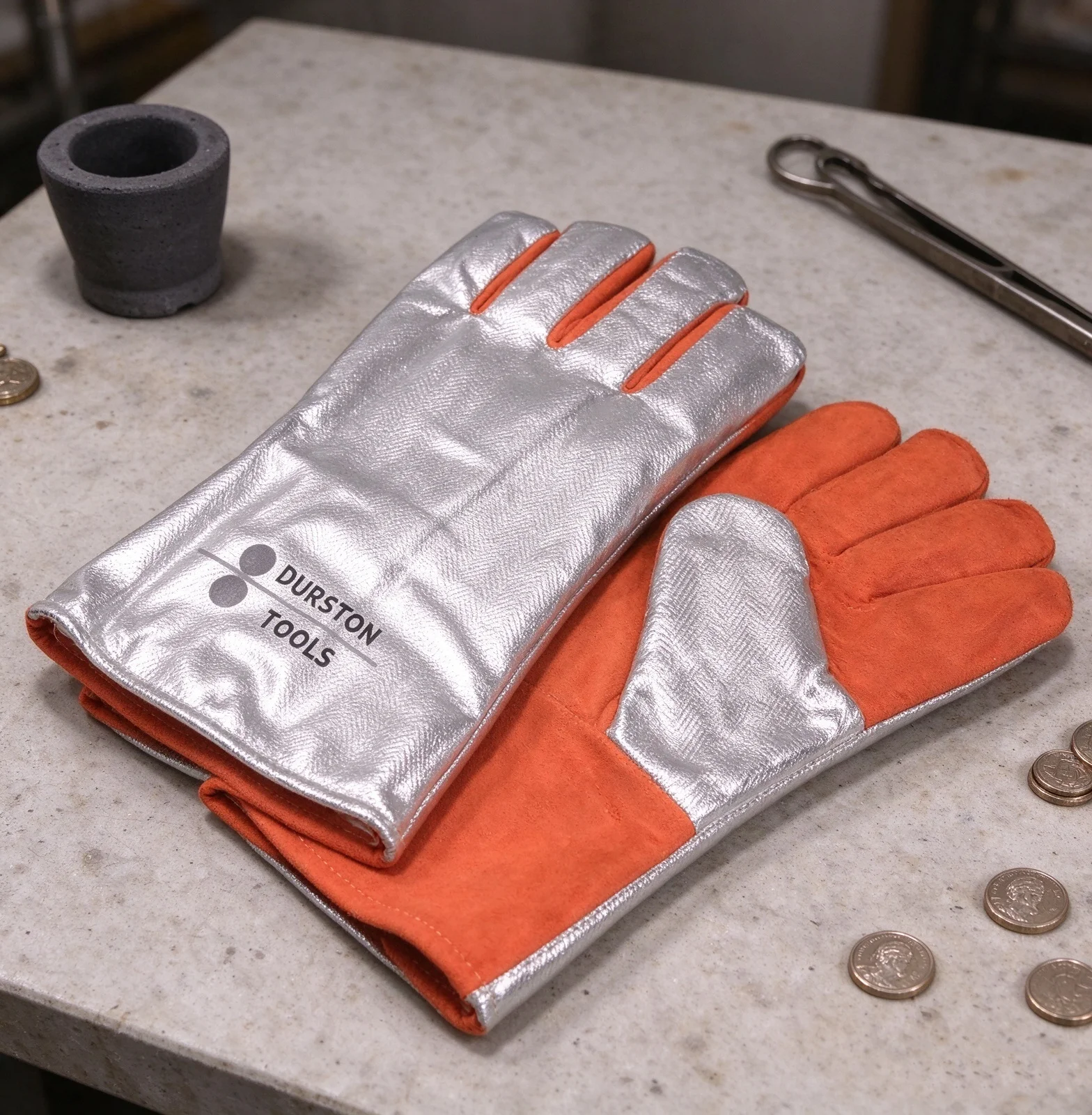 Durston Kevlar Heat Resistant Gloves, Aluminum Foil Back Mitt, 538°C Safety Glove for Jewelry Casting Hot Flask Handling