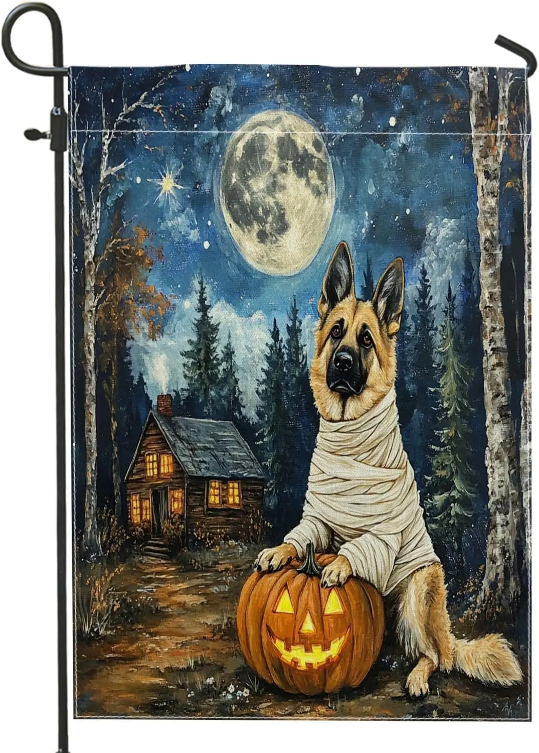 Halloween German Shepherd Dog Front Yard Backyard Burlap Garden Flags 12x18 Double Sided for Outside, Funny Mummy Forest Sma EEZ