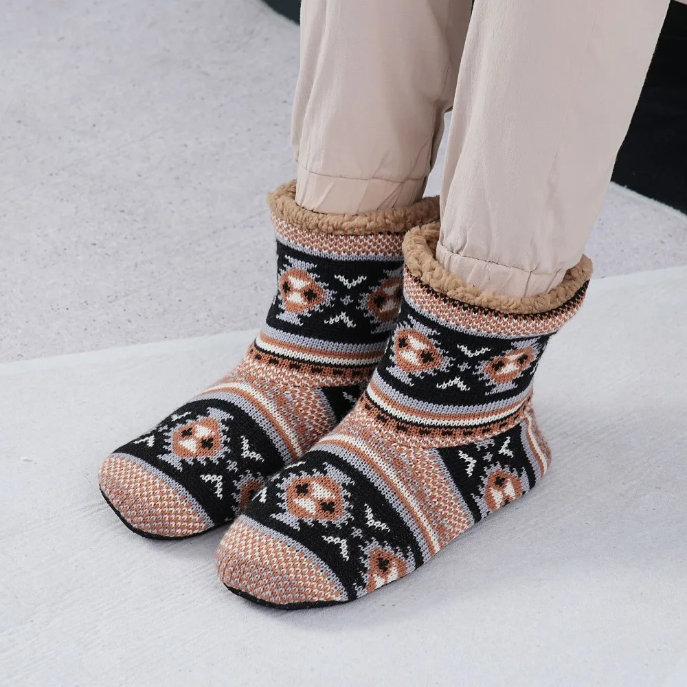 

Модные плюшевые толстые термоноски в полоску, противоскользящие флисовые носки-тапочки, зимние теплые носки с пушистым мехом, домашние