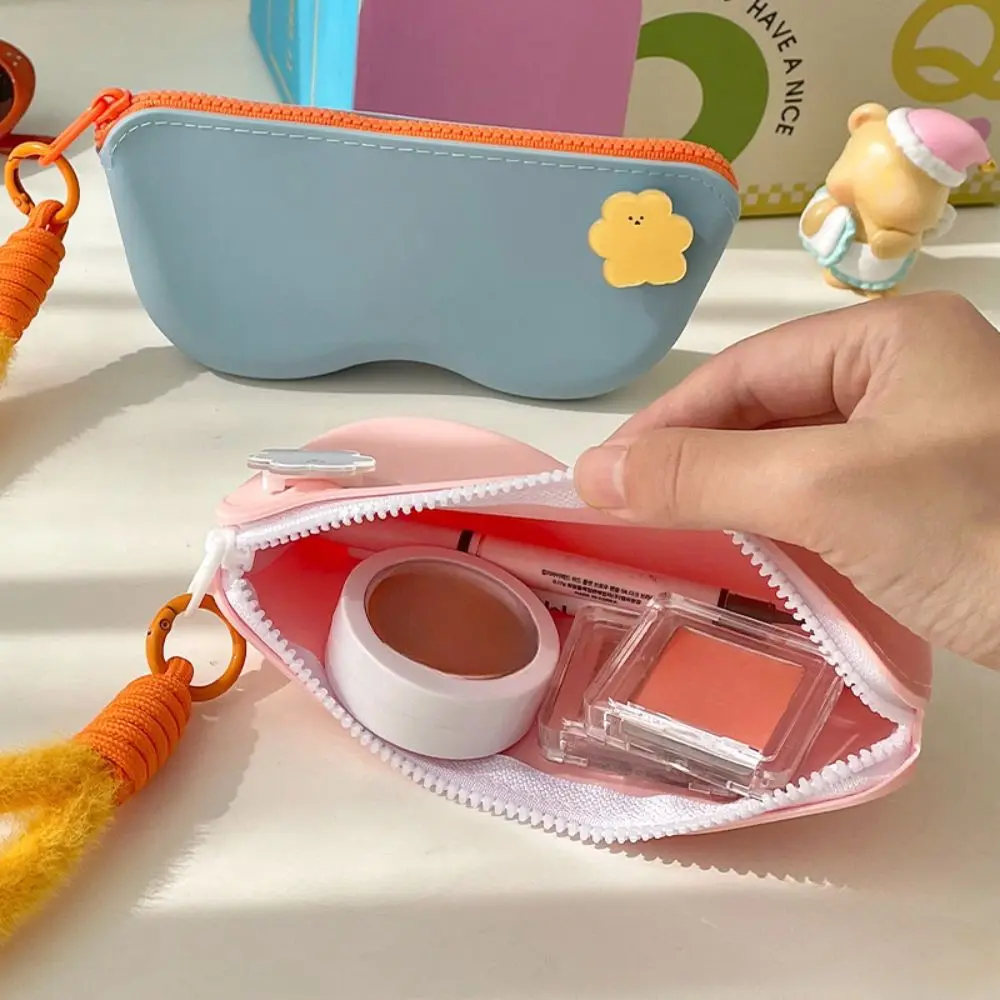 

Водонепроницаемый силиконовый чехол для солнцезащитных очков с медведем, плюшевая ручка, мягкая портативная сумка для очков на молнии, экологически чистая, легкая