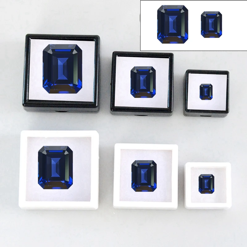 

Premium Box Pack Blue Sapphire Emerald Cut Test Mohs Hardness Gems for Jewelry Making Collection DIY Sapphire